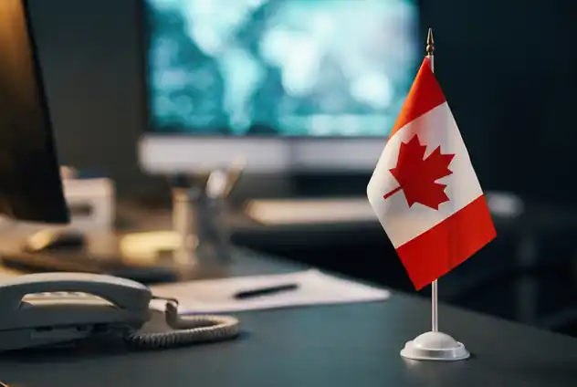 Canadian flag on an office desk