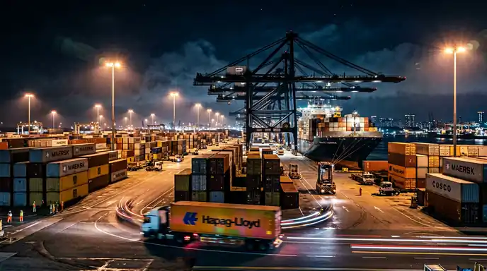 Hapag-Lloyd shipping containers and port operations collage