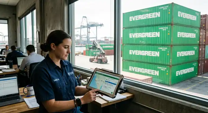 Evergreen Marine shipping containers and port operations collage