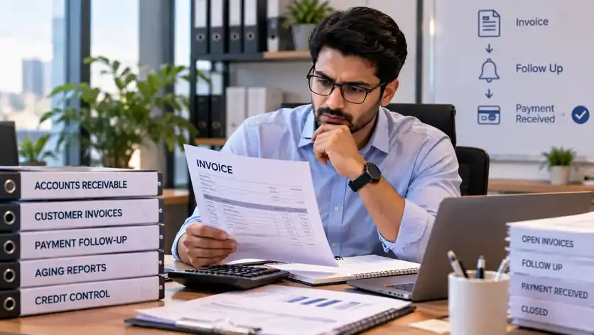 Finance specialist following up on accounts receivable