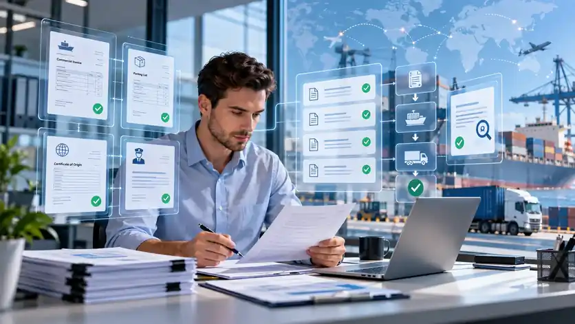 Operations specialist registering shipments from booking documents