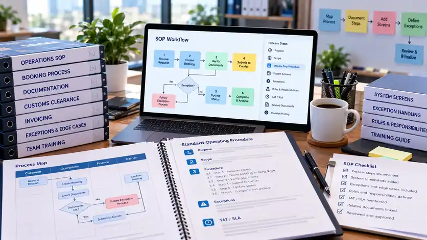 Process specialist documenting SOP workflows