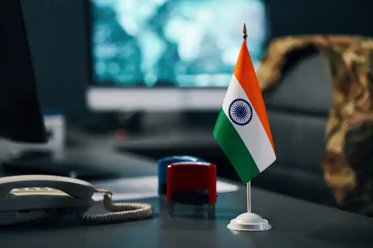 Indian flag on an office desk