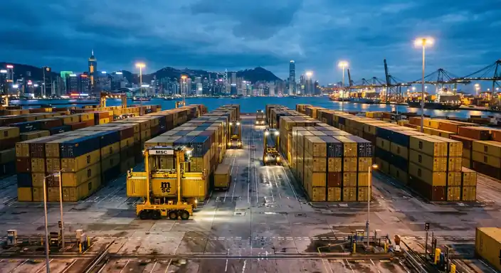 MSC shipping containers and port operations collage