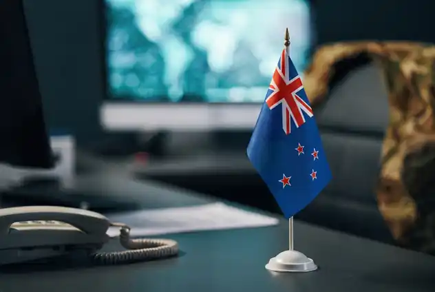 New Zealand flag on an office desk