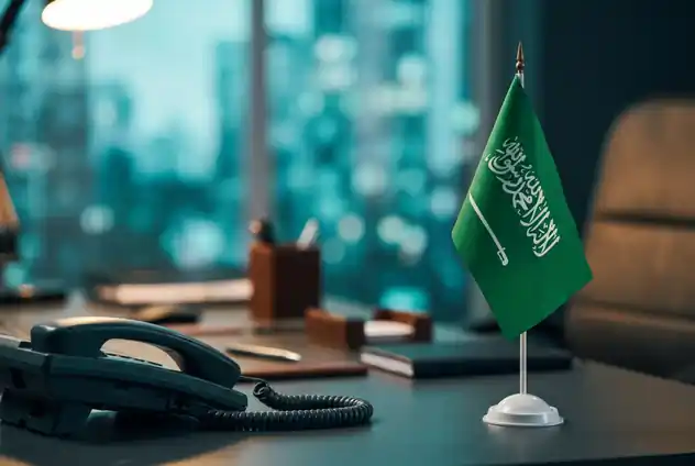 Saudi Arabian flag on an office desk