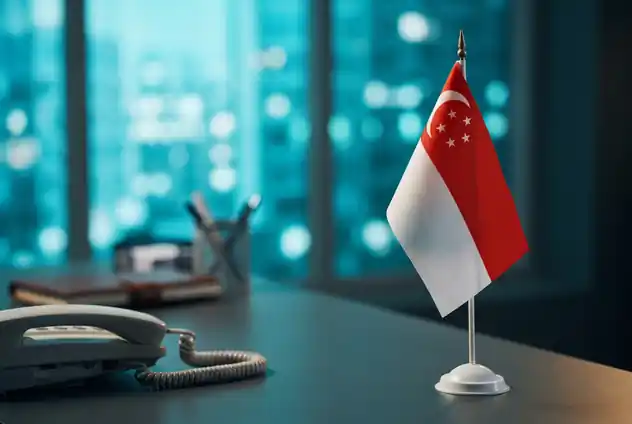 Singaporean flag on an office desk