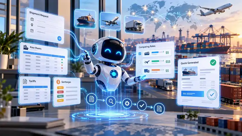 AI assistant comparing rates and tariffs to generate a freight quote
