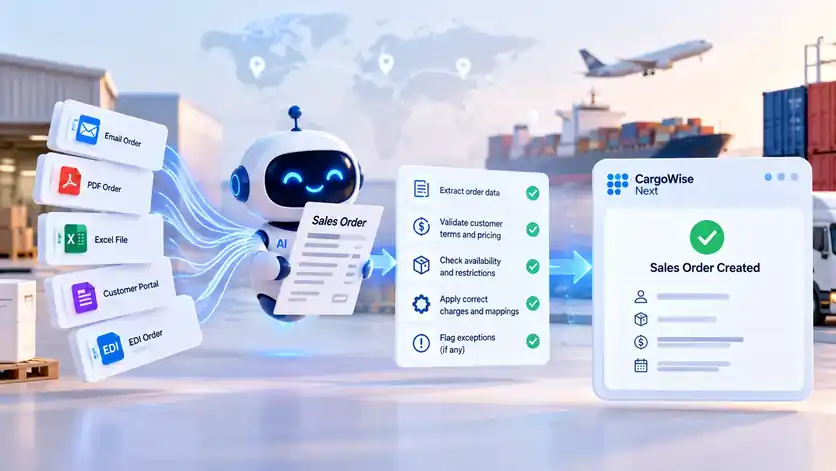 AI assistant validating incoming sales orders and creating them in CargoWise Next