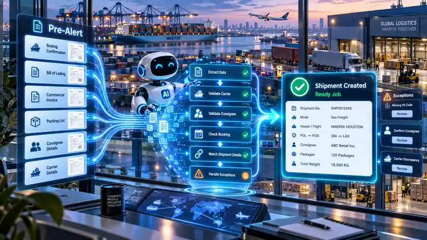 AI assistant turning pre-alert documents into a ready shipment job