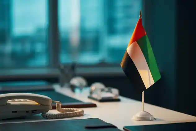 UAE flag on an office desk