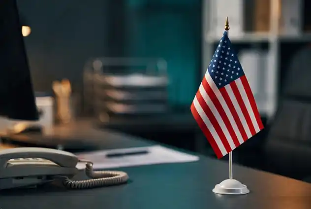 United States flag on an office desk
