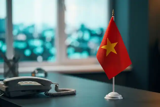 Vietnamese flag on an office desk