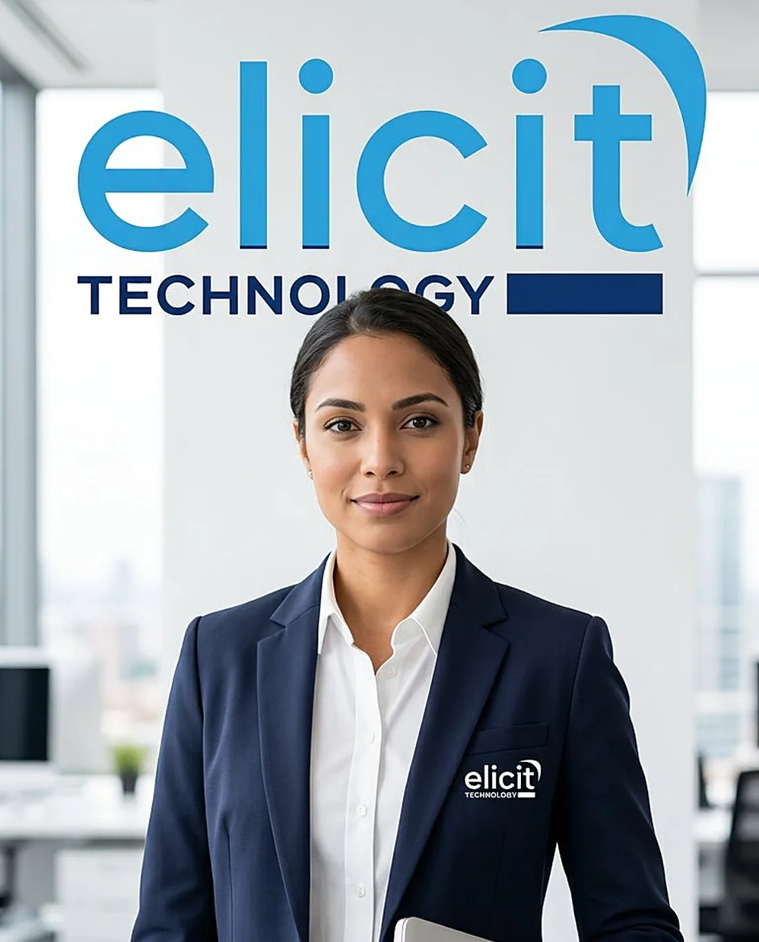 Elicit CargoWise consultant in a suit holding a laptop