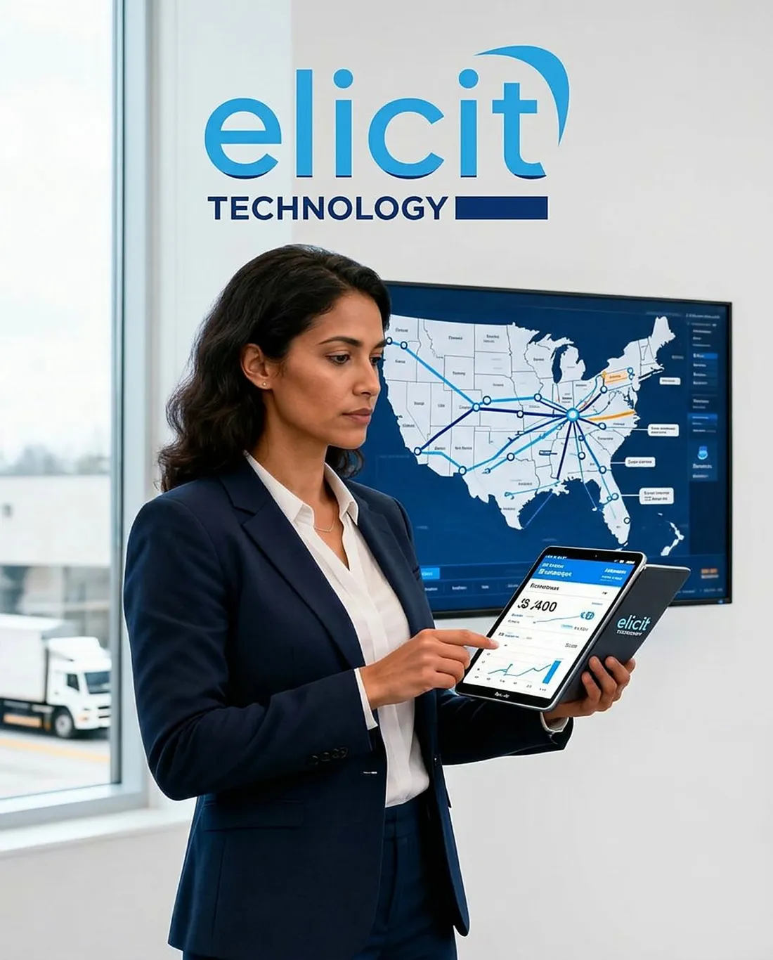 Consultant reviewing SaaS Transportation LTL routes on a tablet