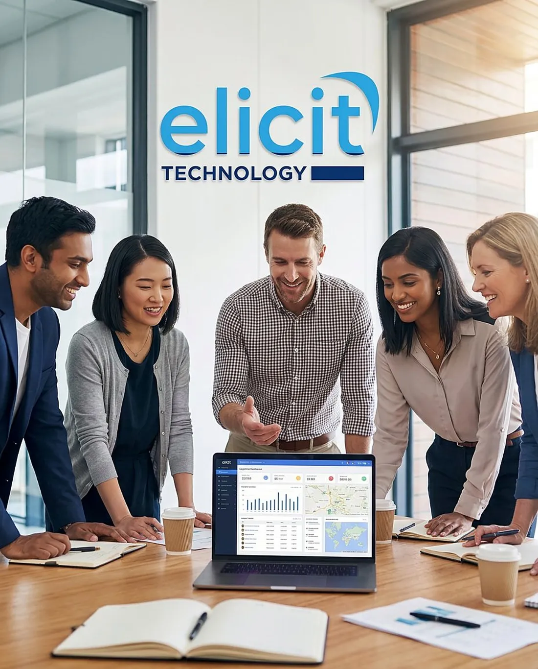 Elicit team reviewing a logistics dashboard together