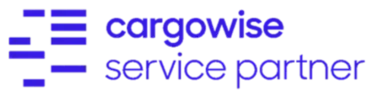 Logo of cargowise service partner in blue with a stylized design featuring horizontal lines to the left of the text